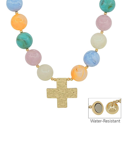 Evelyn Beaded Cross Necklace, Multicolor