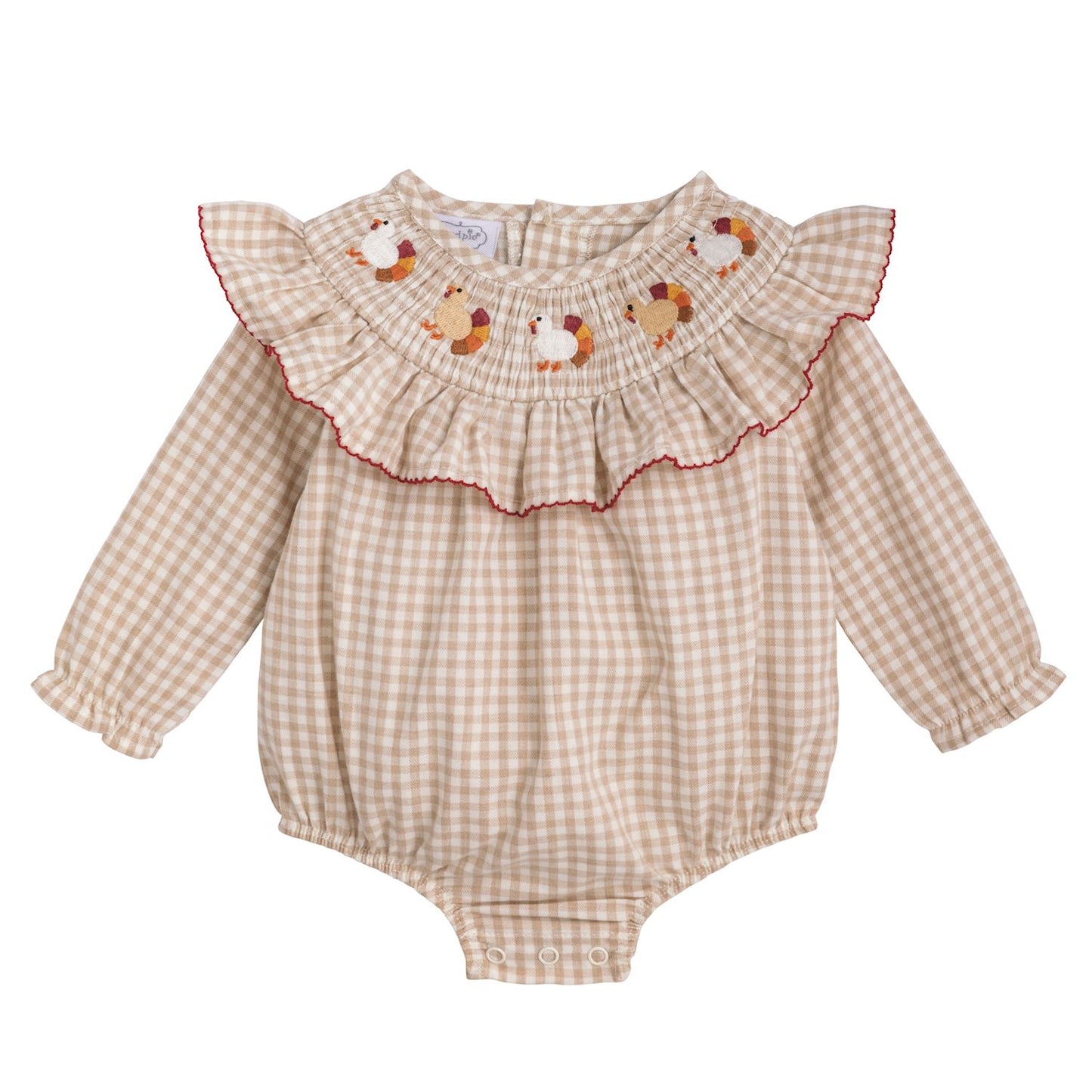Girl’s Smocked Gingham Turkey Bubble