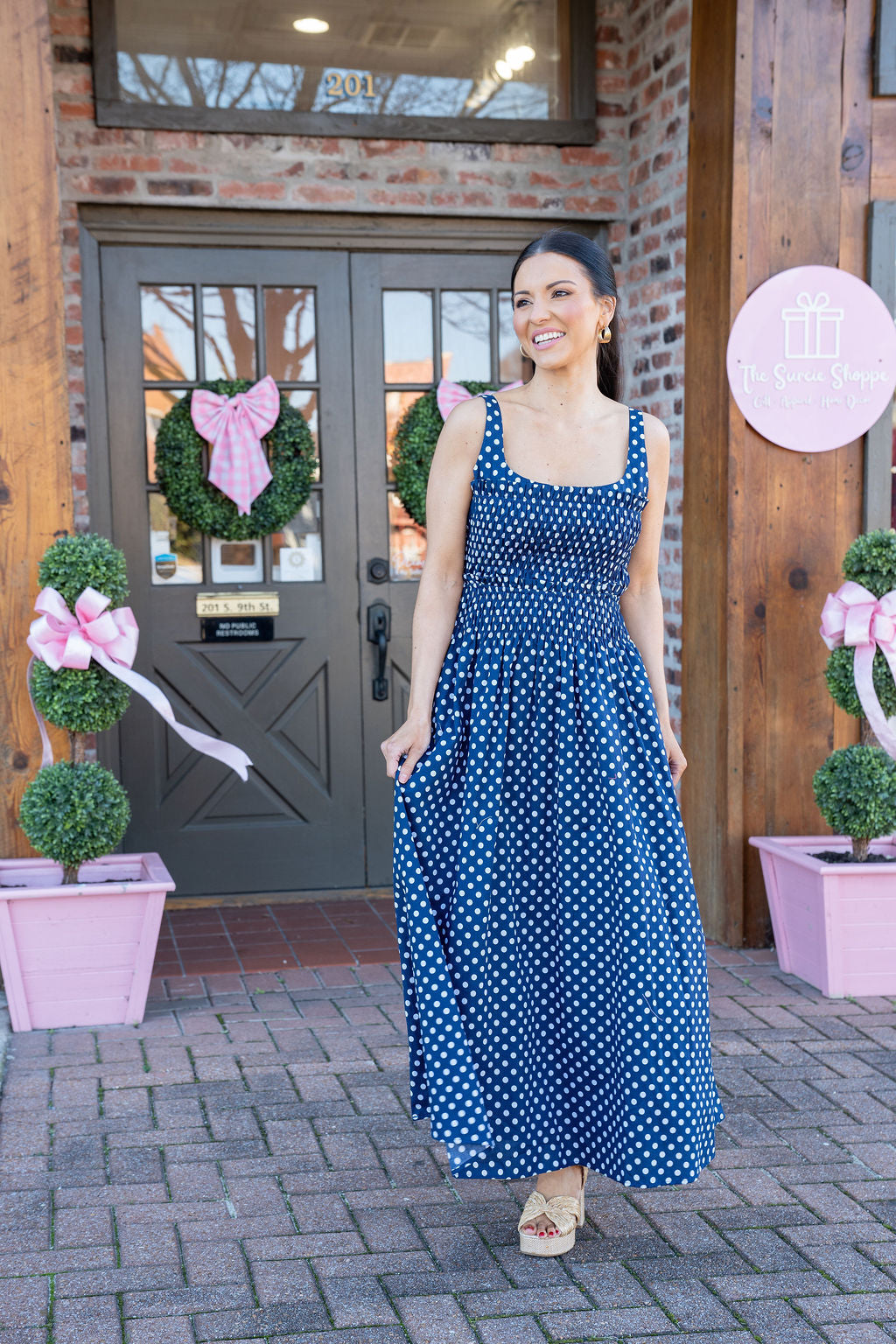 Audrey Polka Dot Dress, Navy Audrey Polka Dot Dress, Navy