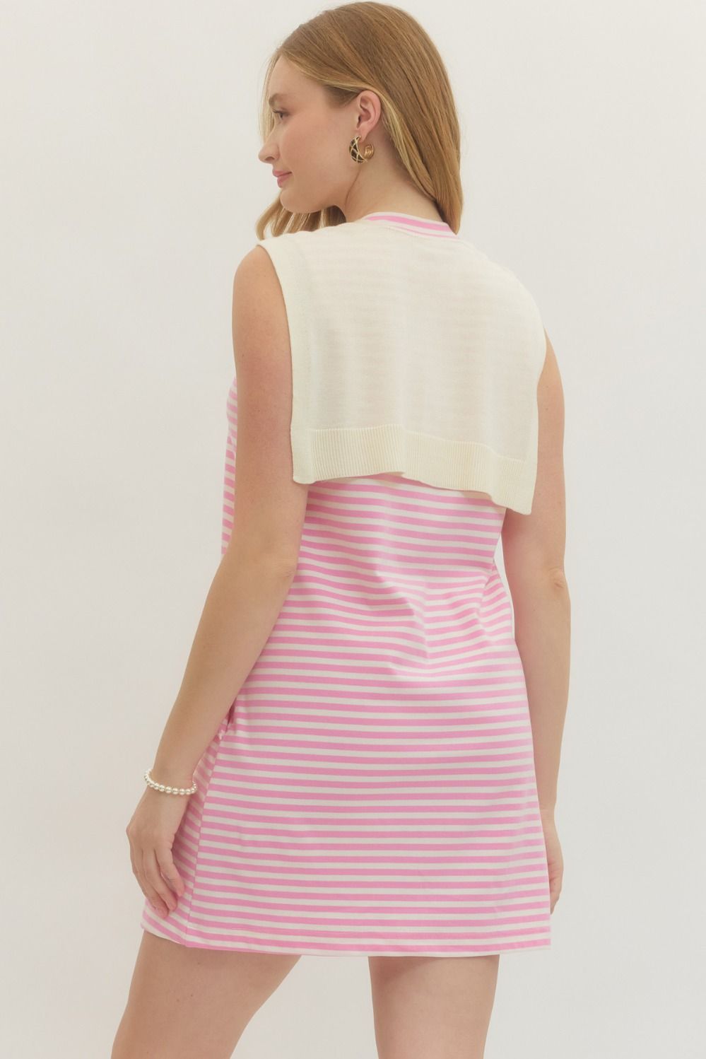 Country Club Stroll Striped Dress, Pink