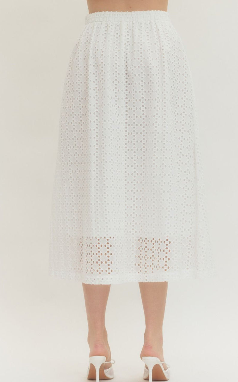Eyelet Midi Skirt, White