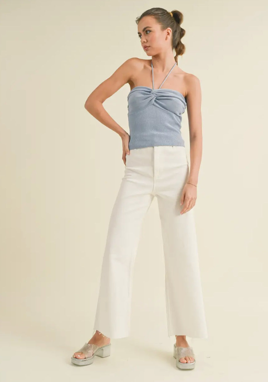 Straight Wide Leg Denim Pants, Cream