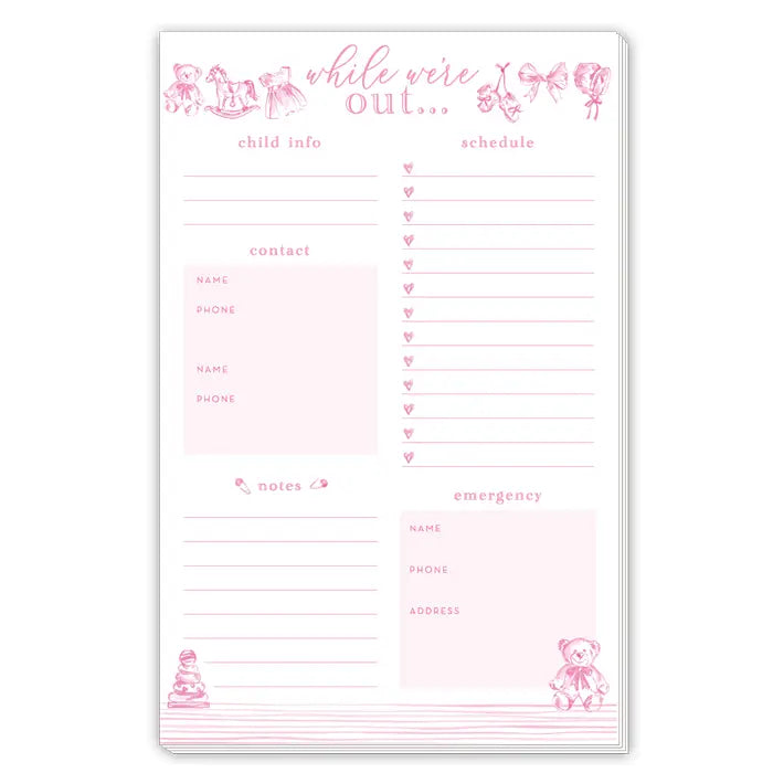 While We’re Out Baby Toile Pink Large Notepad