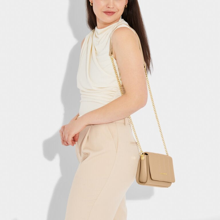 Kendra Quilted Mini Crossbody, Soft Tan