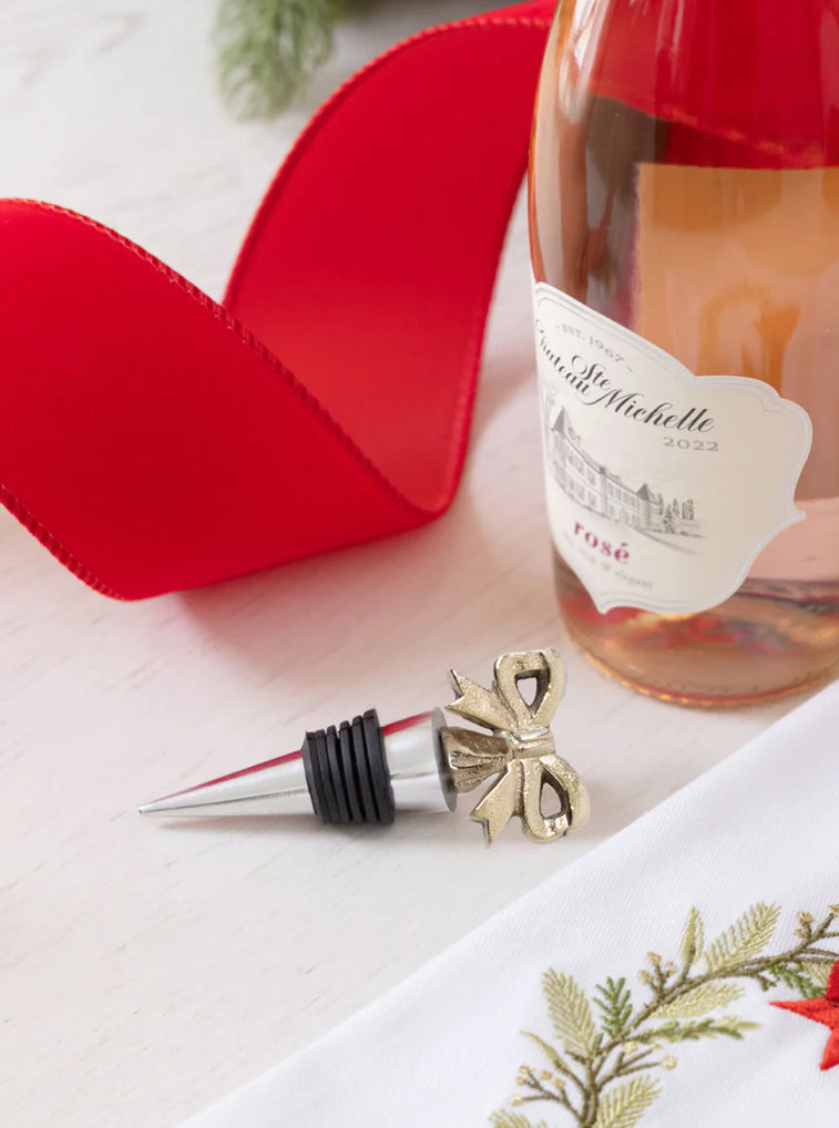 Bow Wine Stopper + Cheers Napkin Gift Set