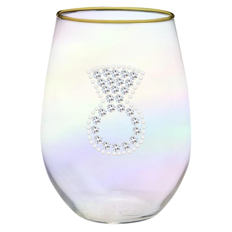 Stemless Wine Glass, Rhinestone Ring