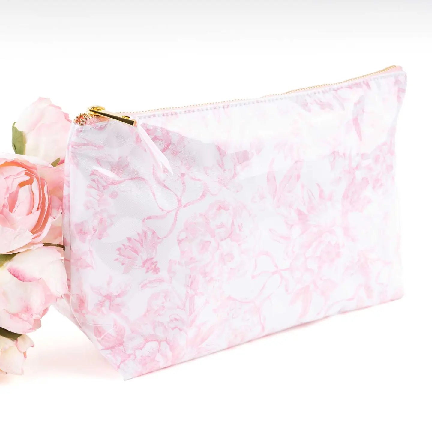 Pink Bow Toile Cosmetic Bag