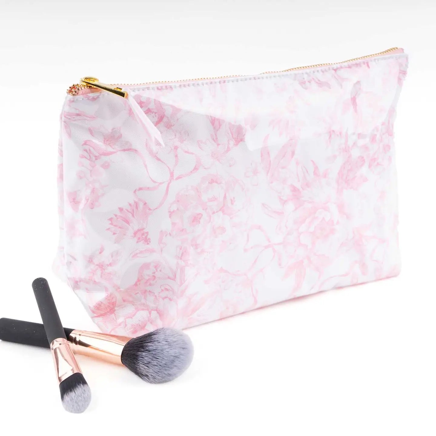 Pink Bow Toile Cosmetic Bag