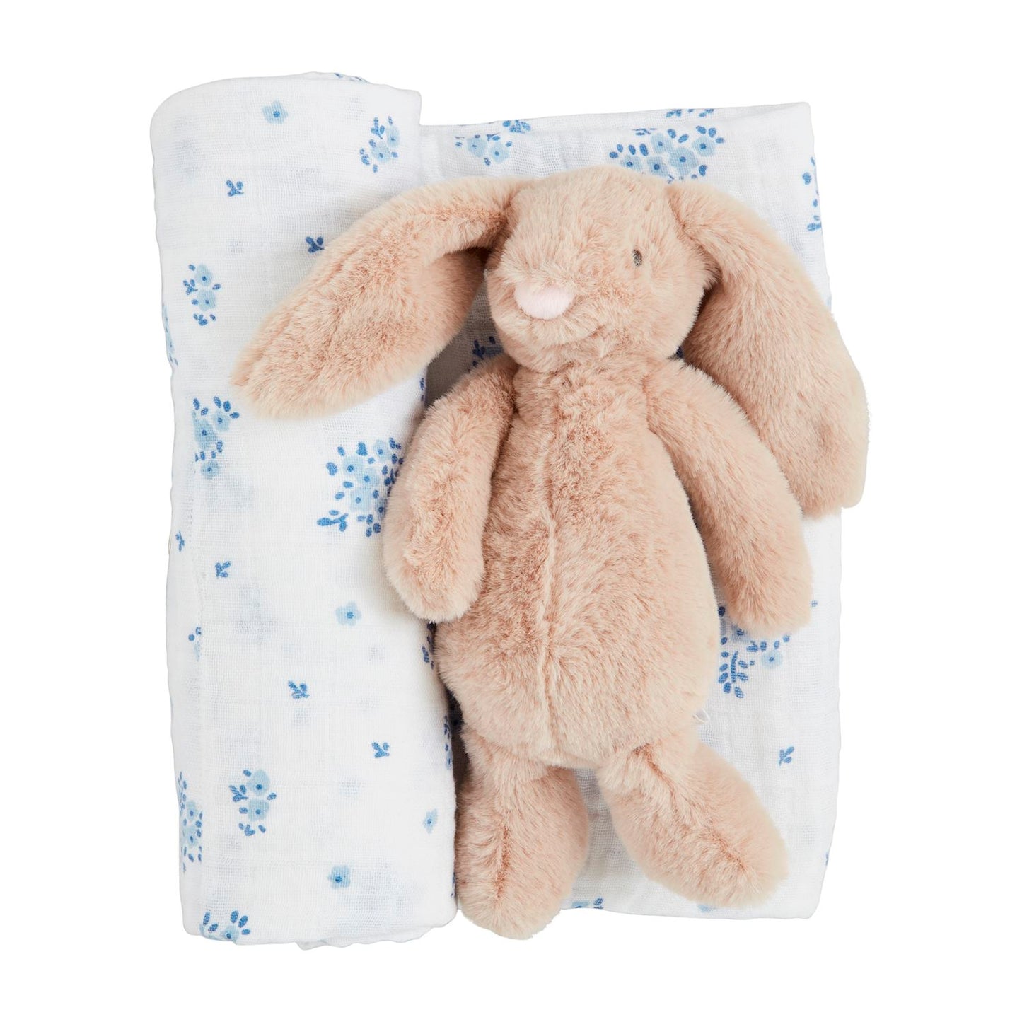 Bunny Rattle and Swaddle Set, Blue Floral