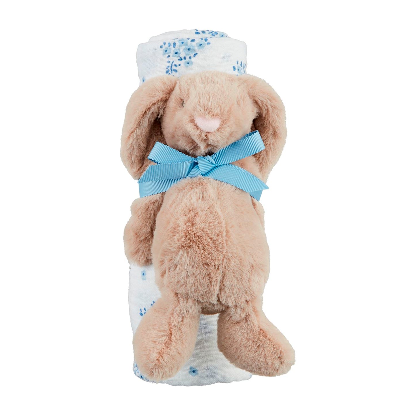 Bunny Rattle and Swaddle Set, Blue Floral