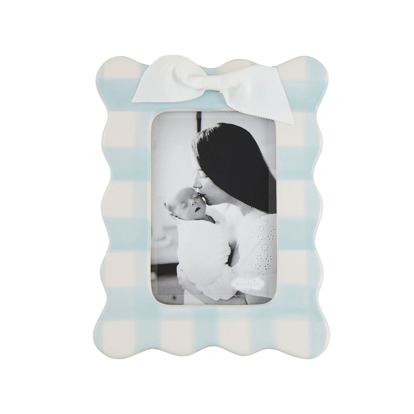 Blue Gingham Bow Frame, Vertical