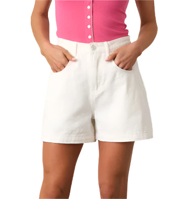 High Waisted Denim Shorts, White