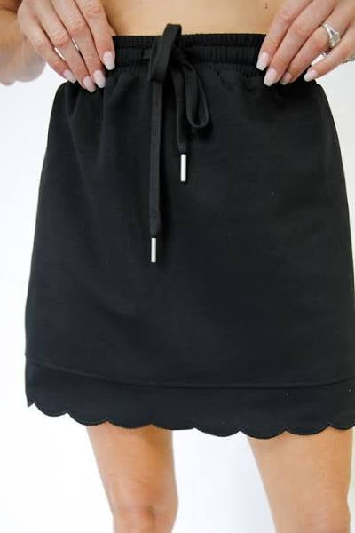 Harper Scallop Drawstring Skort, Black