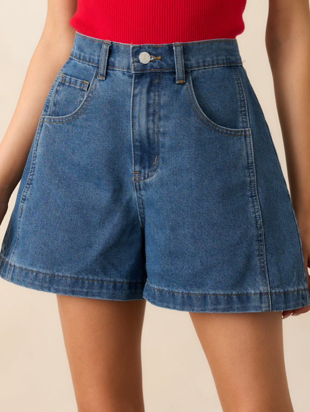 High Waisted Denim Shorts, Dark Wash
