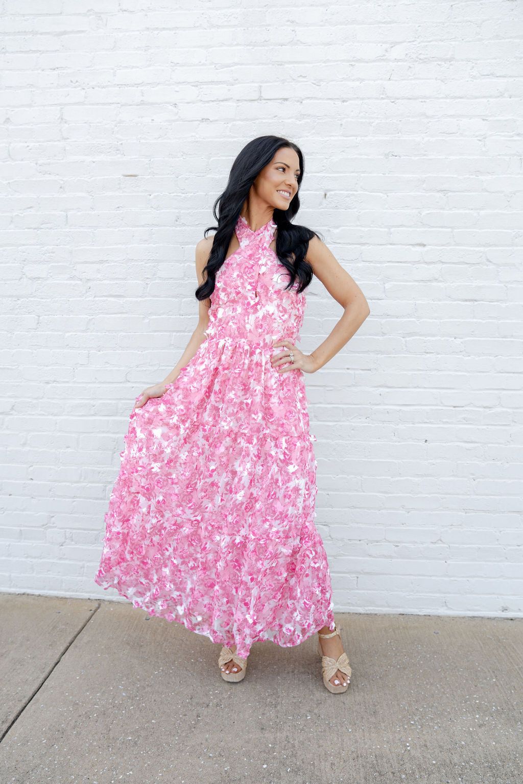 Rosewater Petal Halter Dress