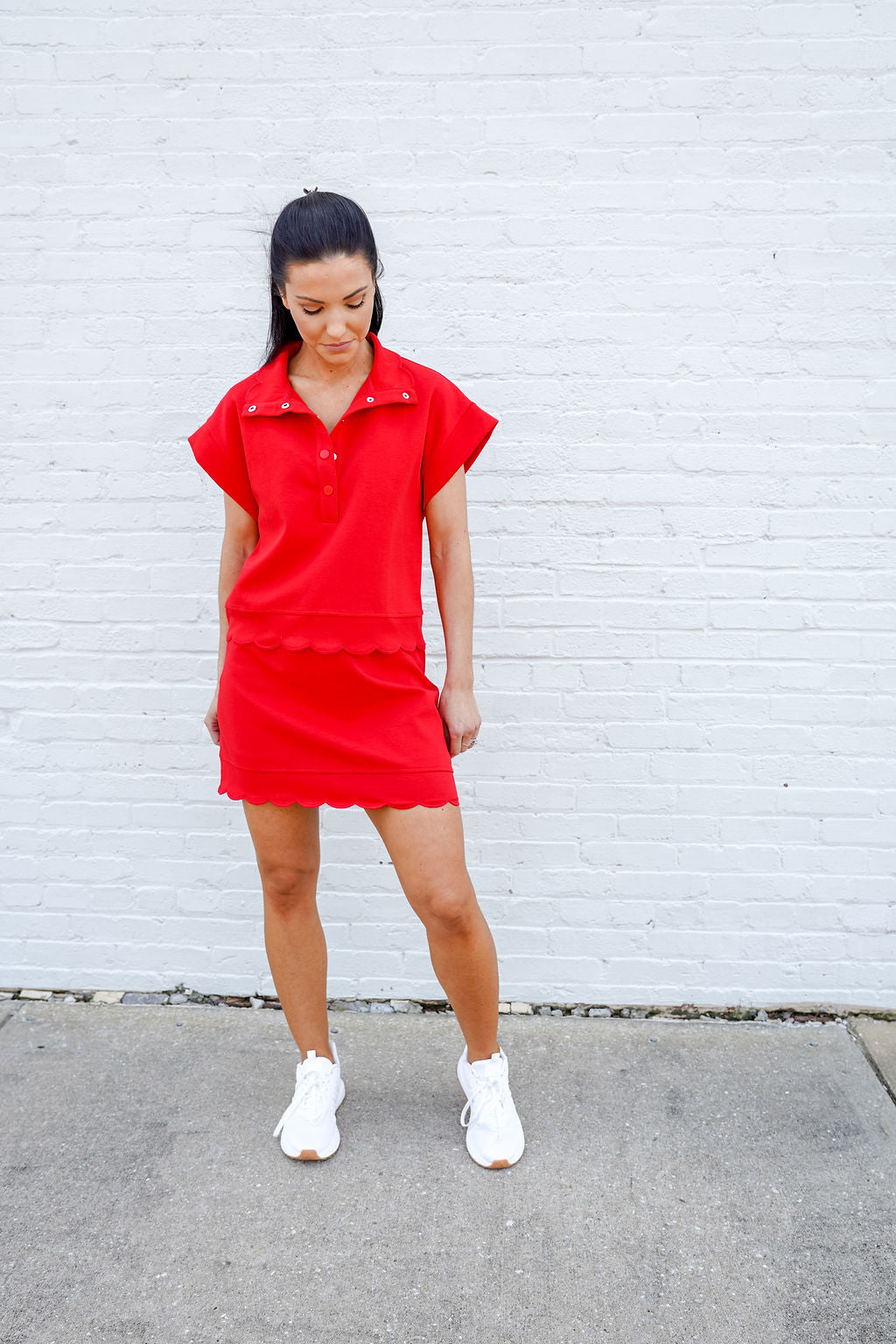 Harper Scallop Snap Top, Red