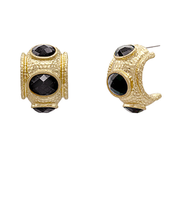 Elise Hammered Gold Earrings | Black