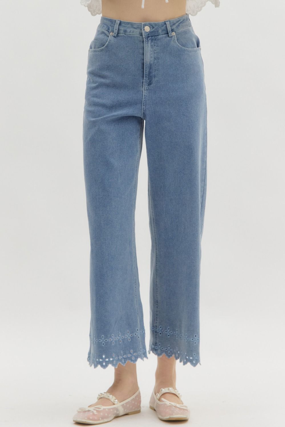 Scalloped Edge Denim Pants