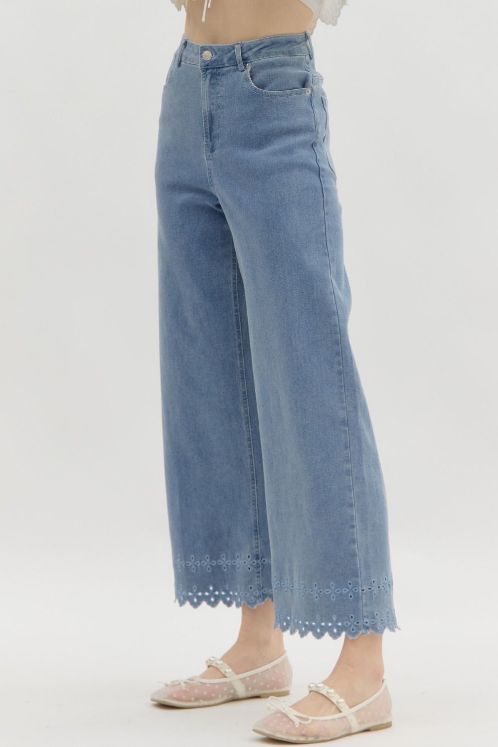 Scalloped Edge Denim Pants