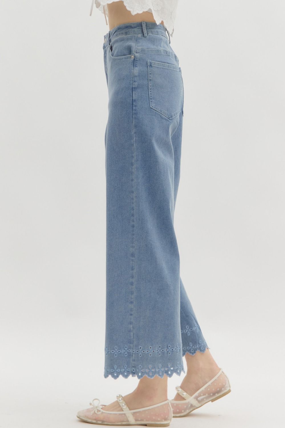Scalloped Edge Denim Pants