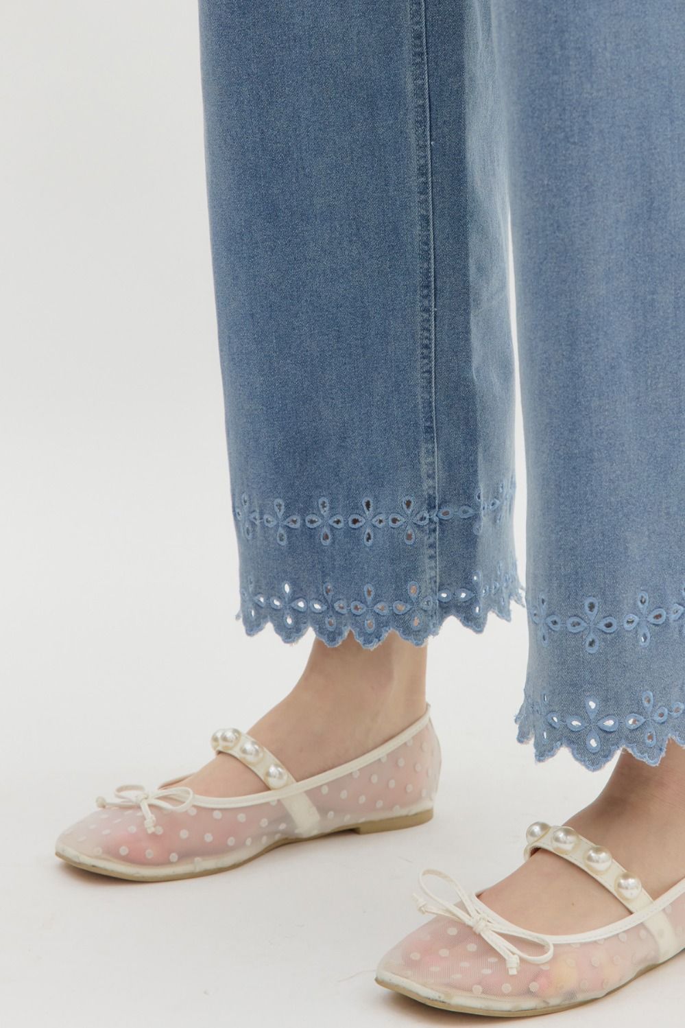 Scalloped Edge Denim Pants