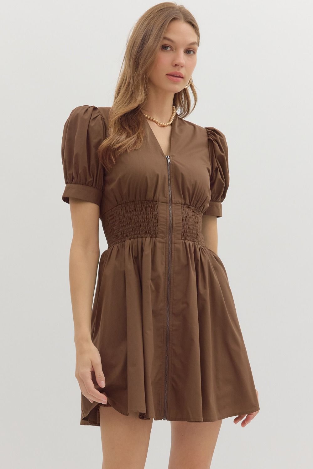 Margot Zipper Dress, Chocolate
