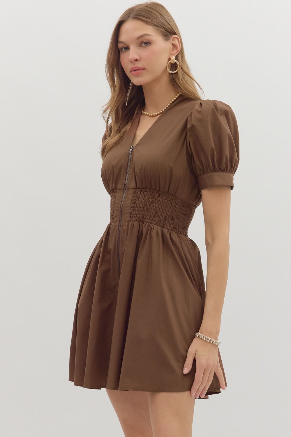 Margot Zipper Dress, Chocolate
