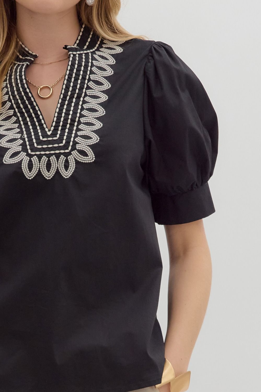 Tessa Embroidered Top, Black