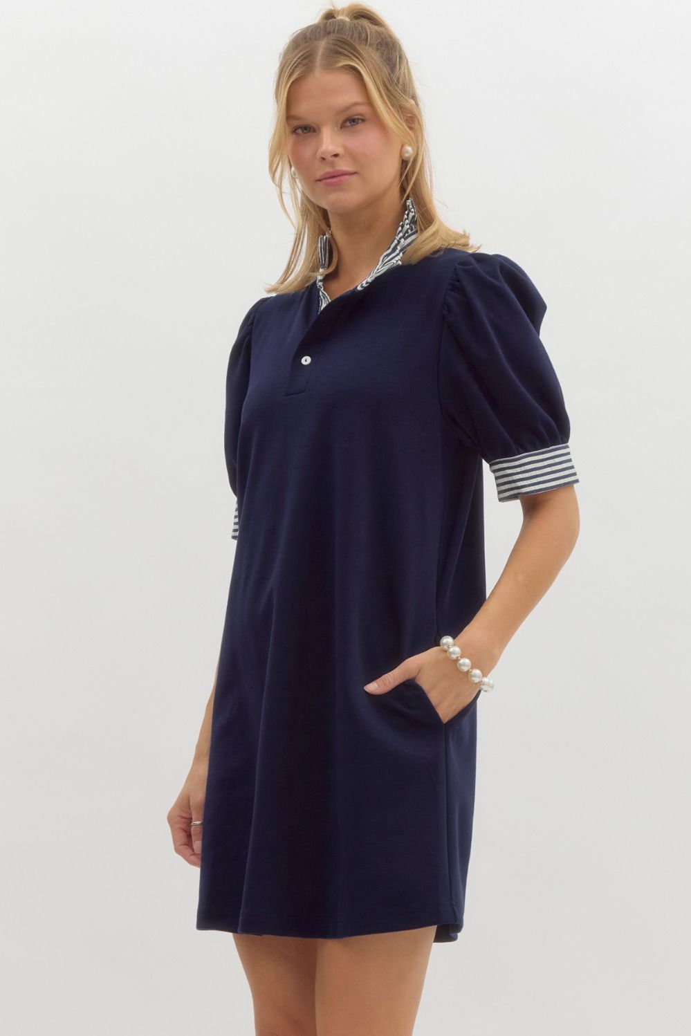 Beverly Collar Dress, Navy