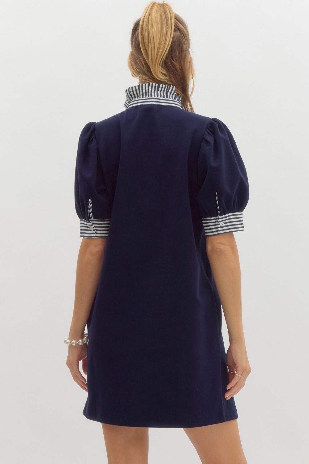 Beverly Collar Dress, Navy