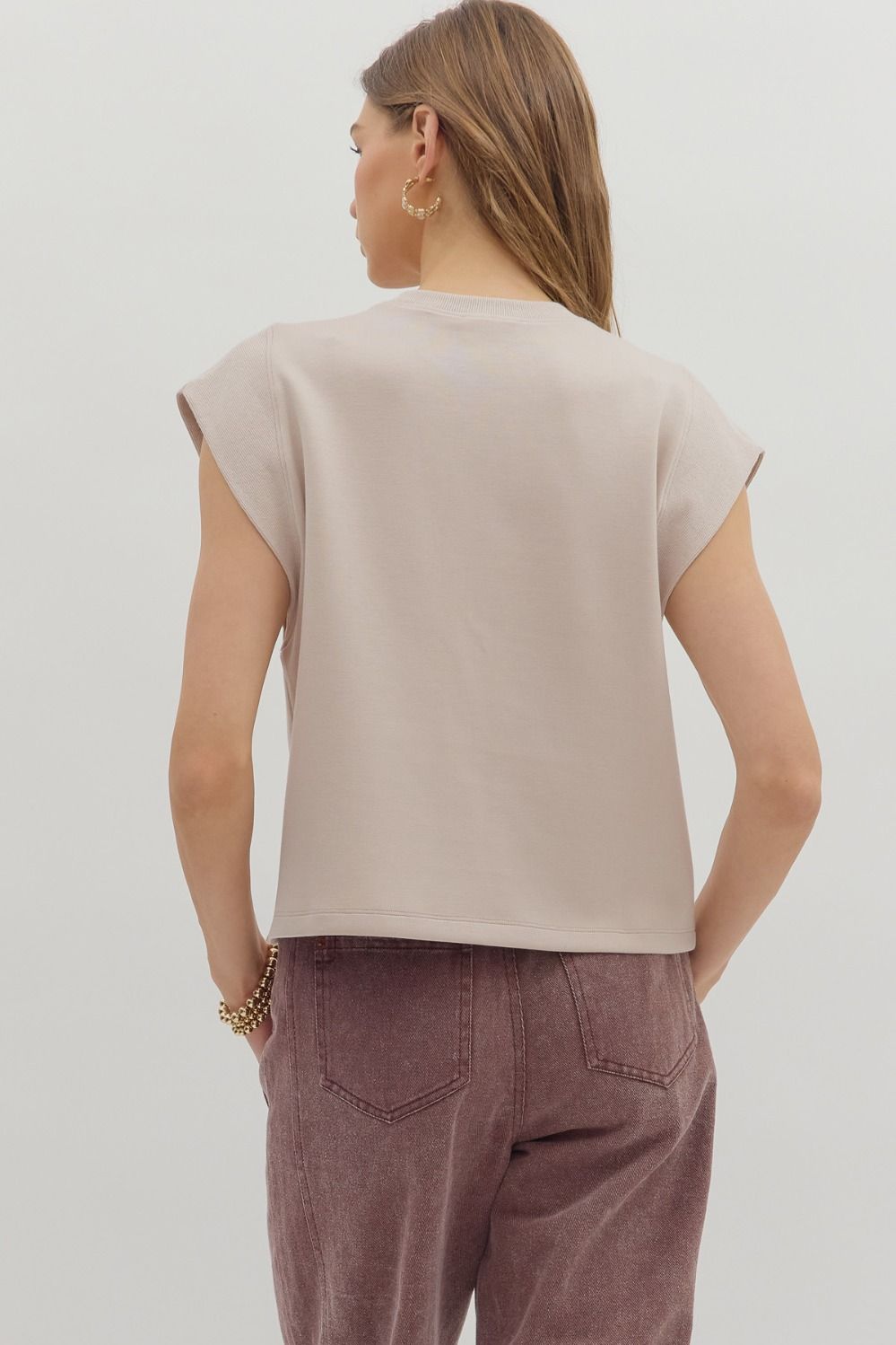 Ribbed Sleeve Tee, Almond