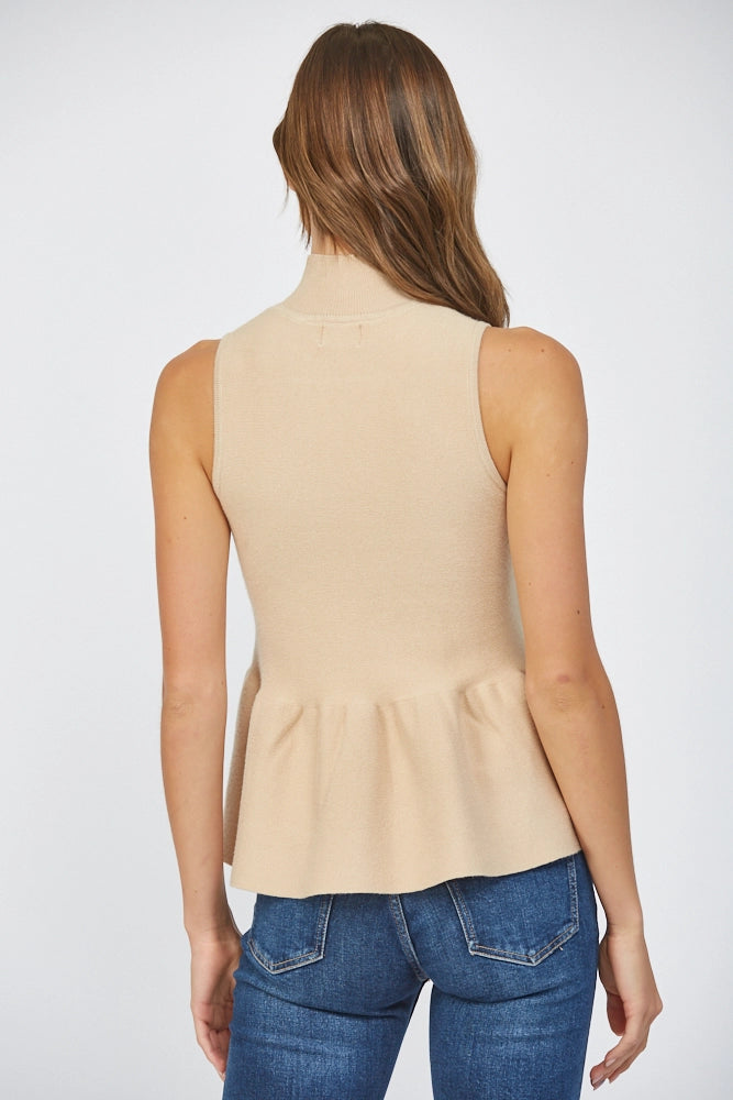 Mock Neck Peplum Sweater, Latte