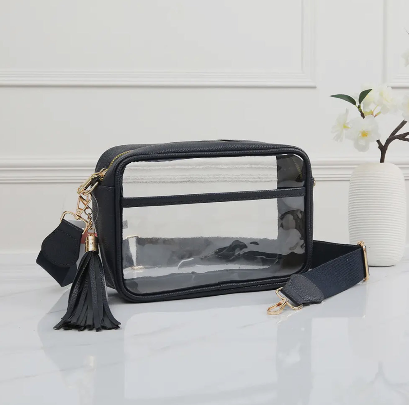 Rectangle Clear Stadium Bag, Navy