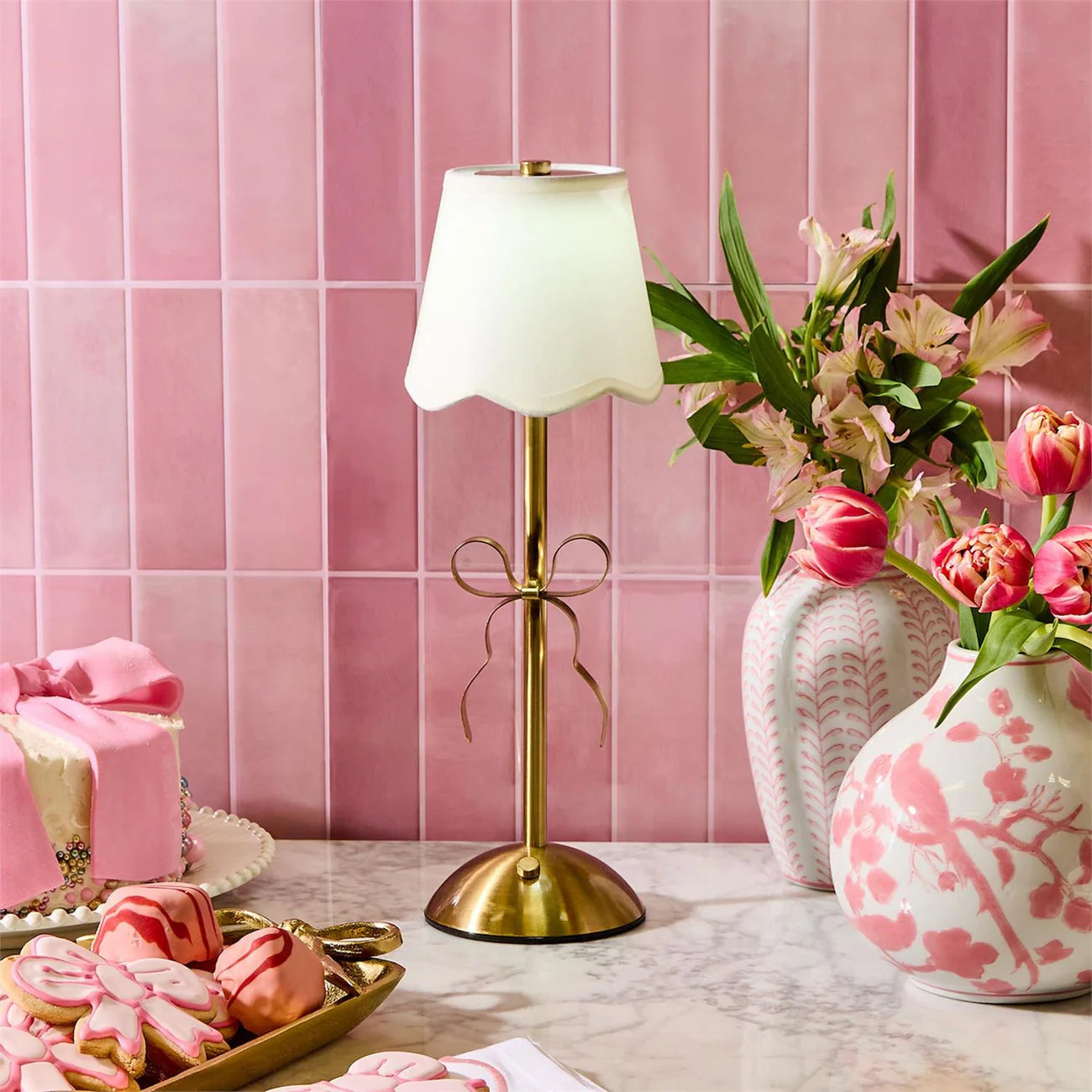 Gold Bow Table Lamp, LED Cordless