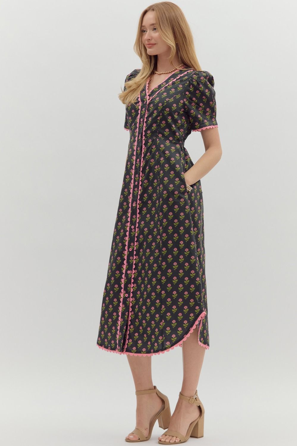 Everette Floral Midi Dress, Black