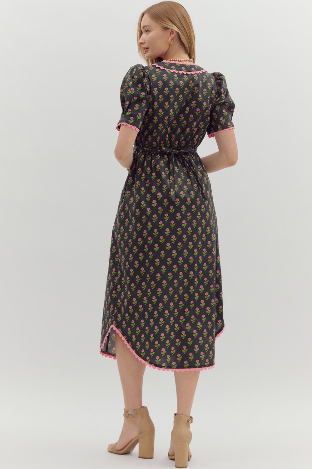 Everette Floral Midi Dress, Black