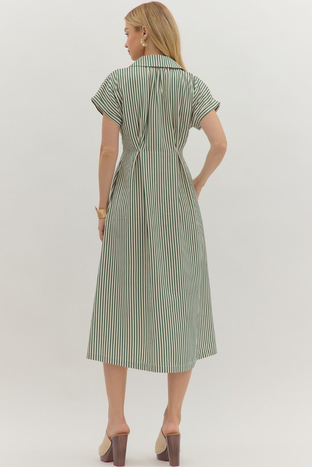 Let The Day Begin Striped Midi Dress, Green