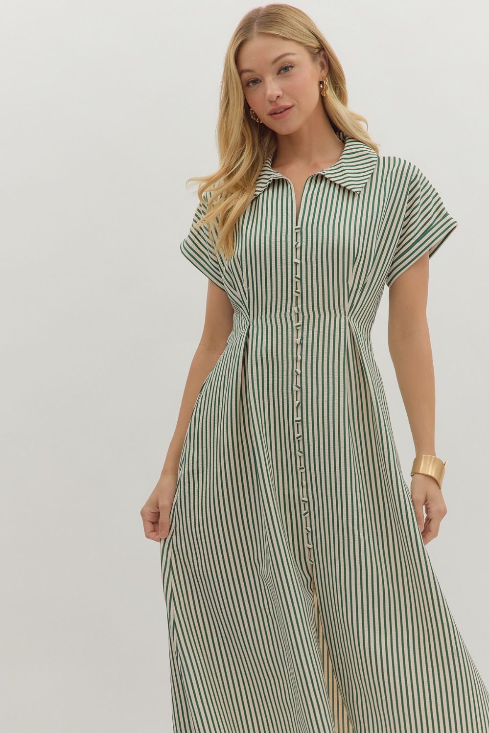 Let The Day Begin Striped Midi Dress, Green