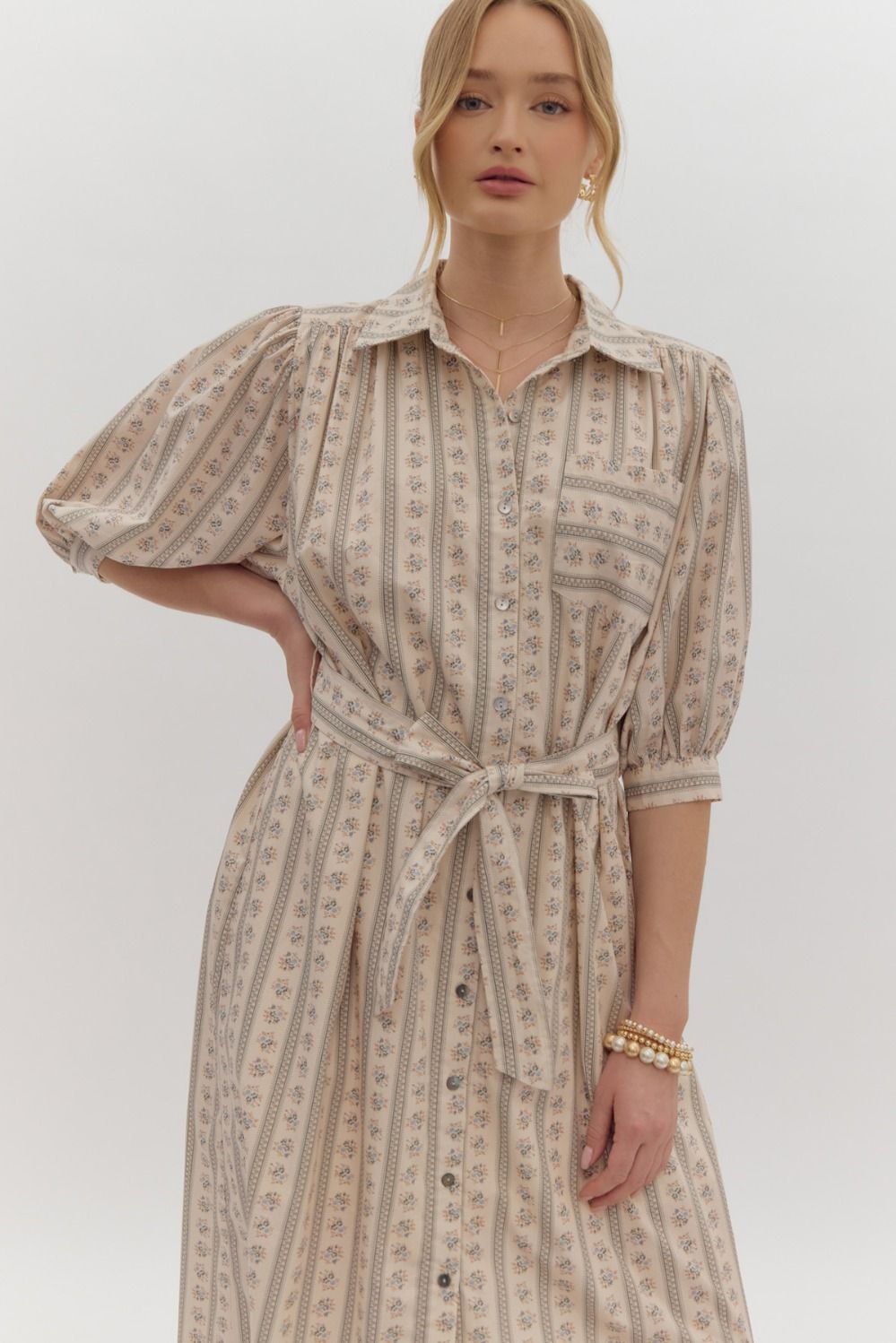 Sadie Button Down Collared Midi Dress