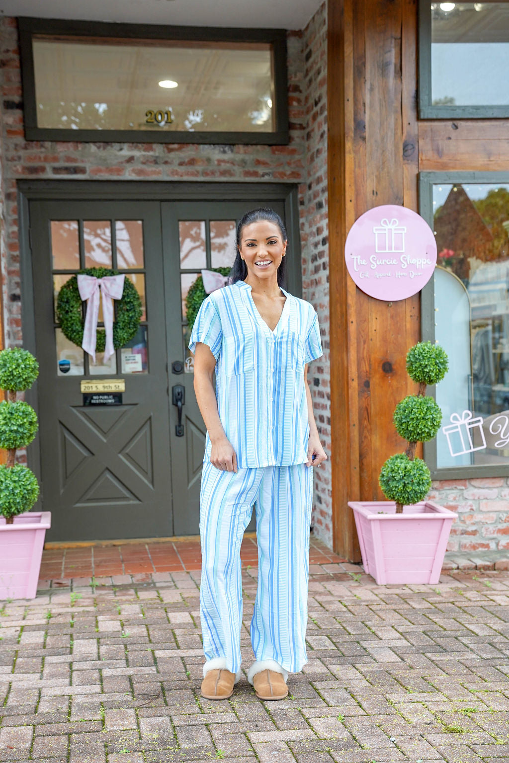 Serena Pajama Set, Simply Striped Green