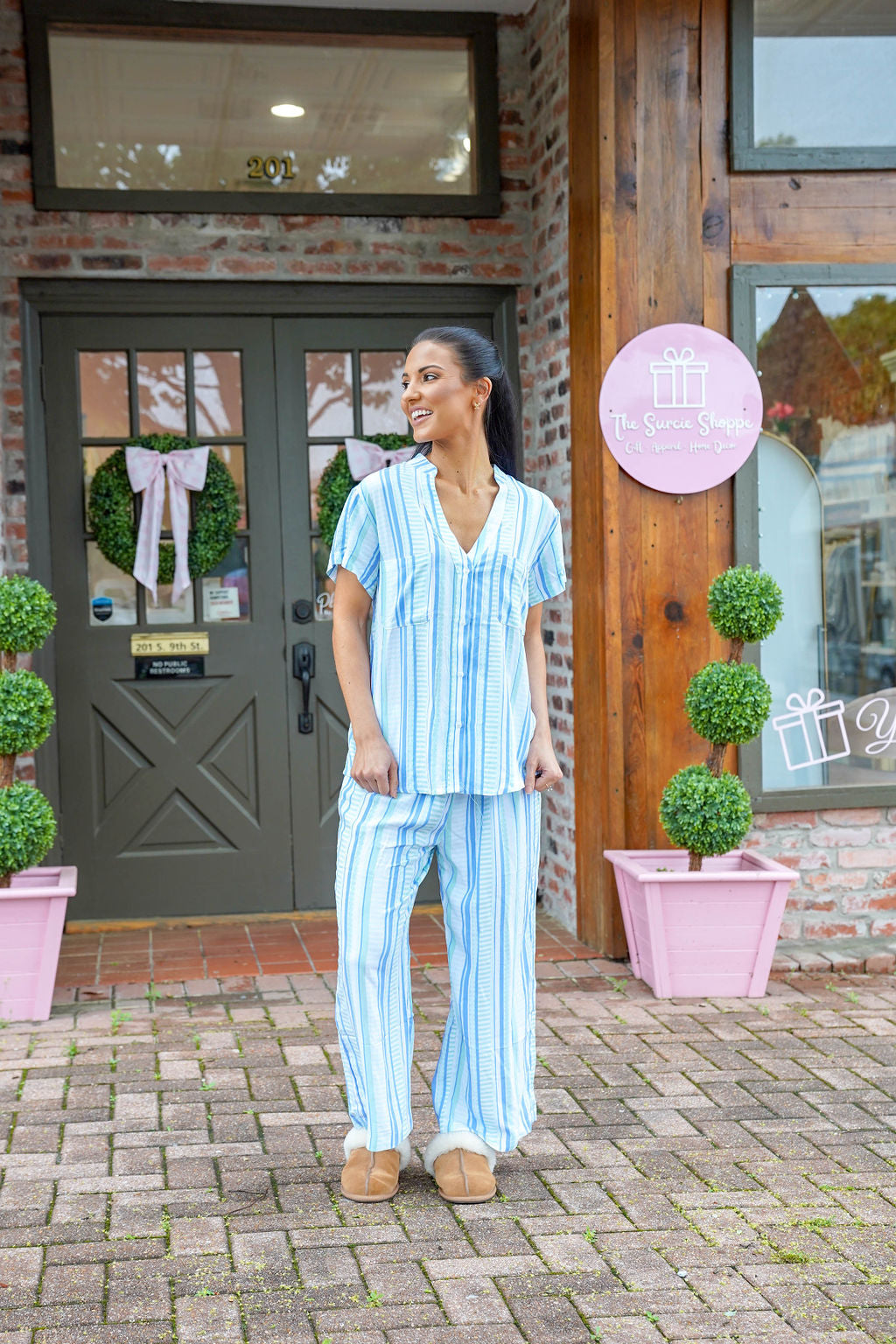 Serena Pajama Set, Simply Striped Green