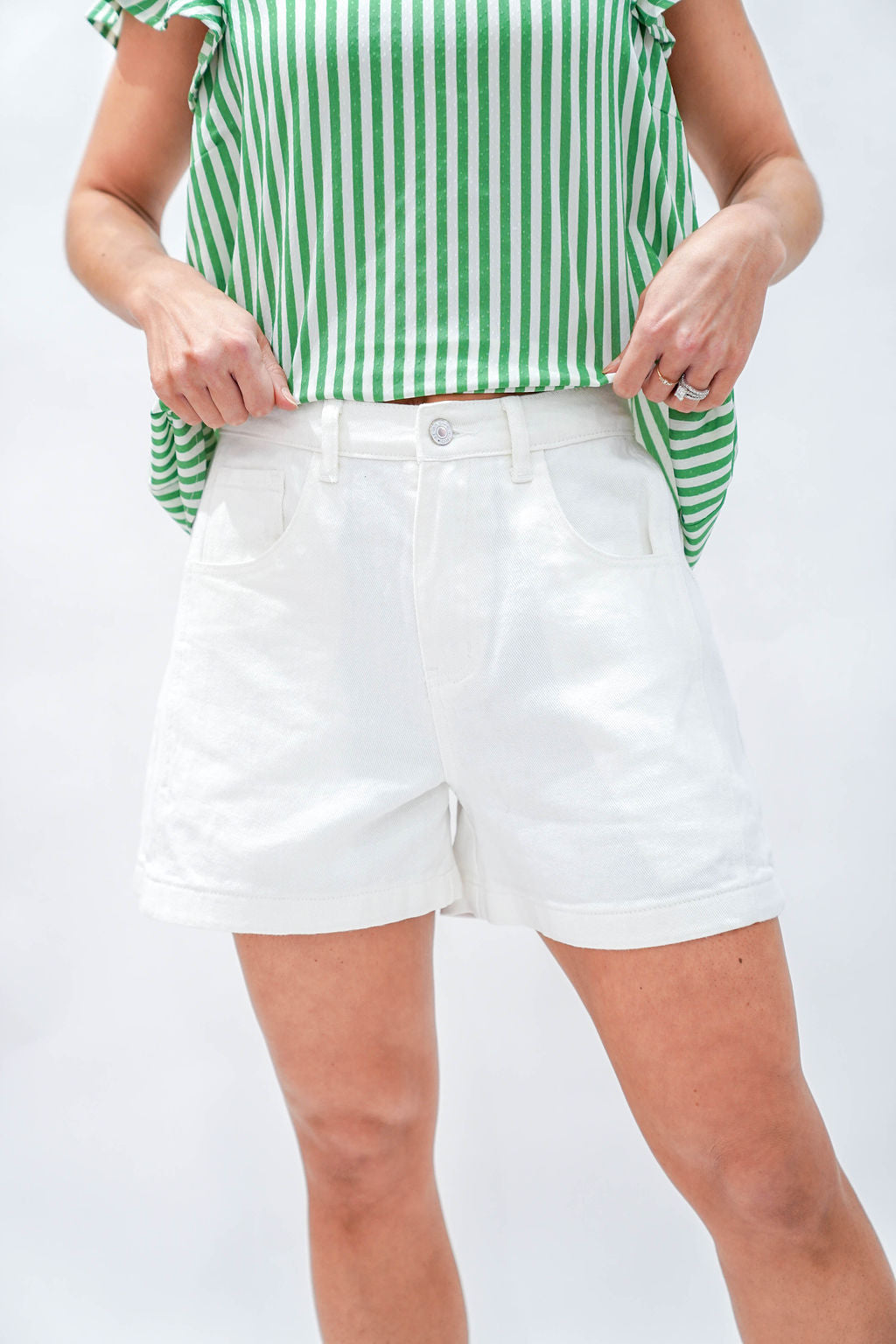 High Waisted Denim Shorts, White