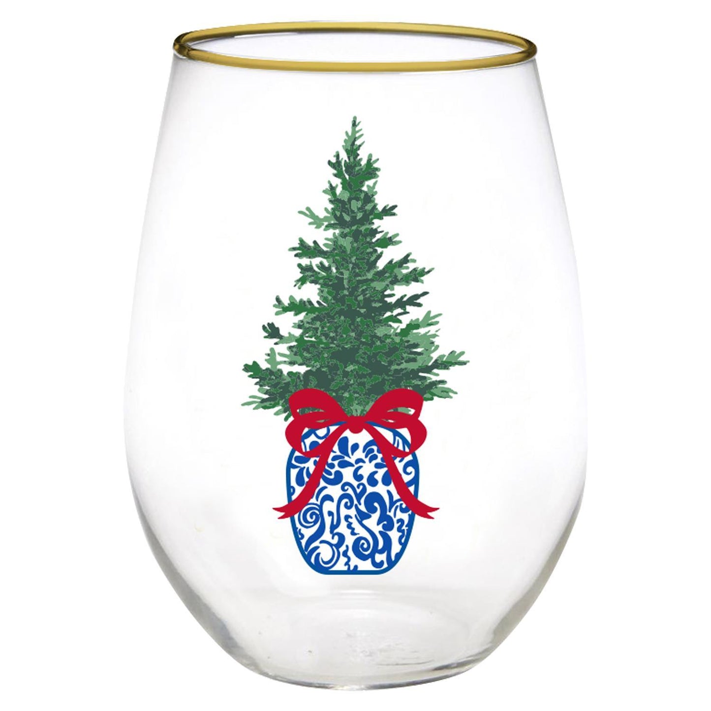 Stemless Wine Glass, Chinoiserie Tree