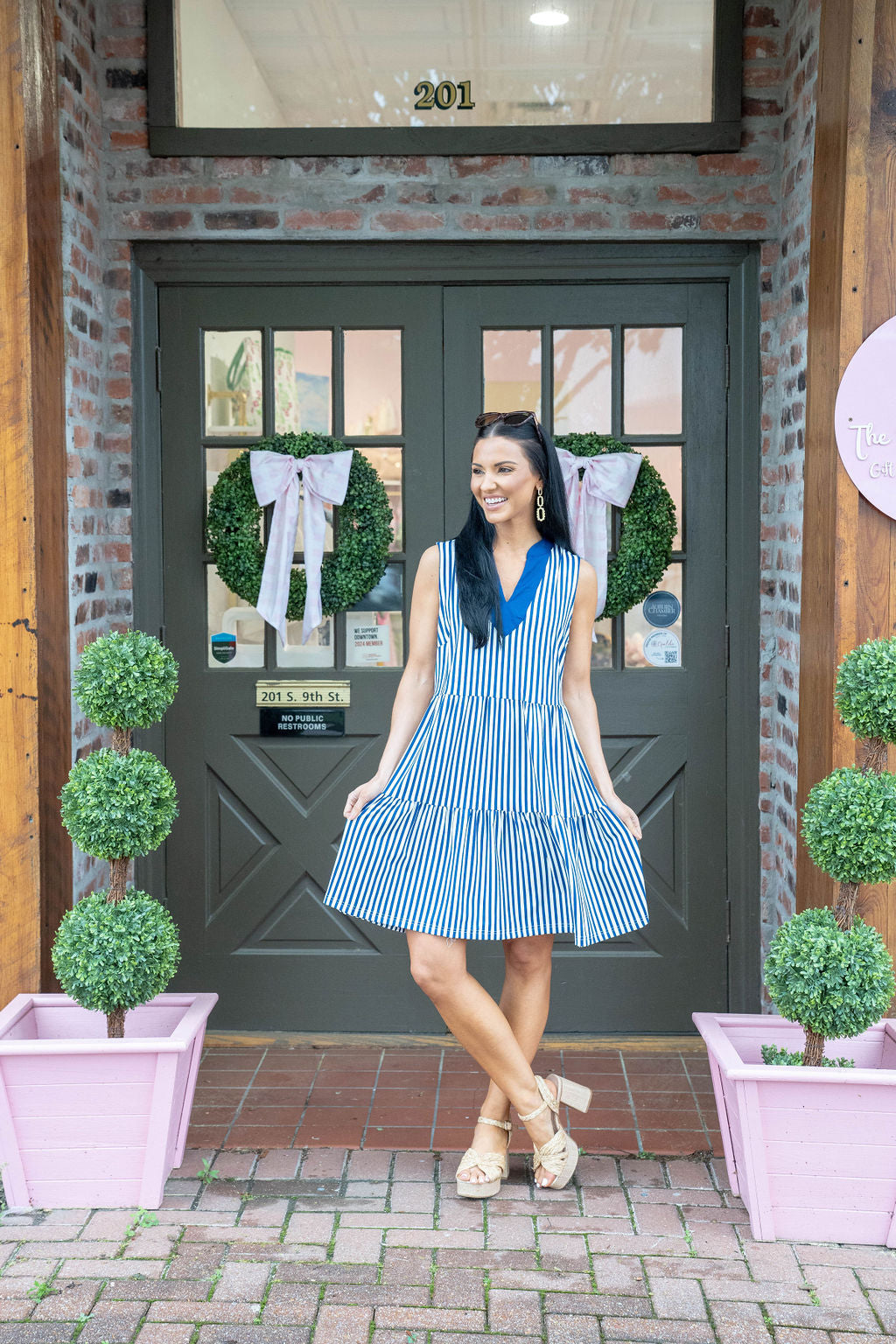 Mary Square Newport Dress, Lined Up Navy