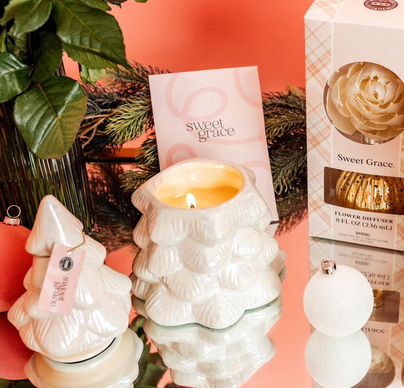Sweet Grace White Ceramic Tree Candle