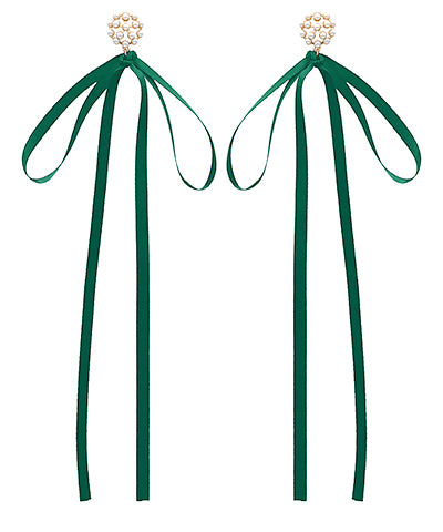 Green Ribbon Bow Earrings