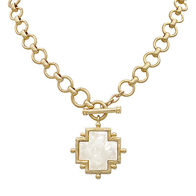 Mother of Pearl Cross Toggle Necklace