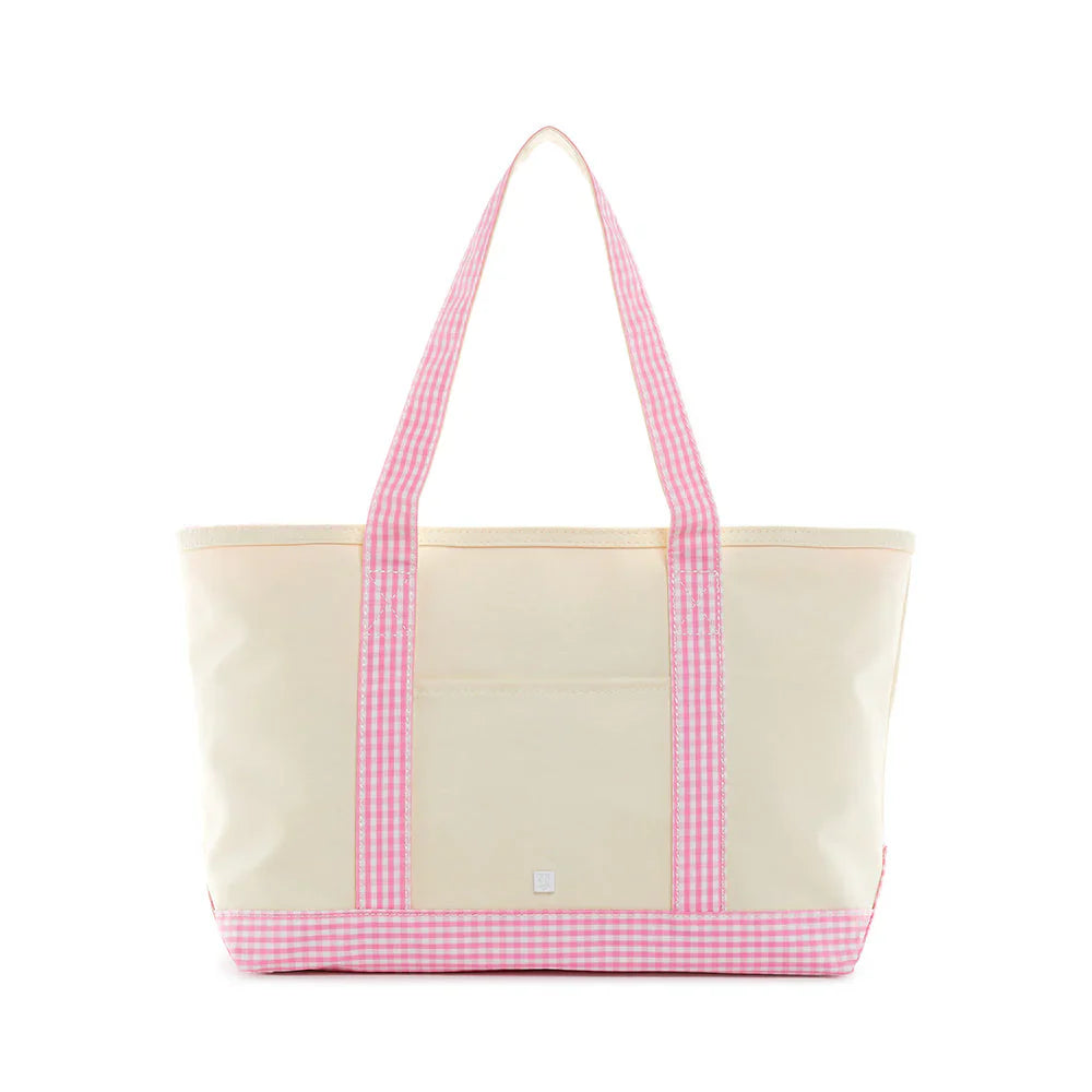 Gingham Pink Trim Tote Bag, Medium