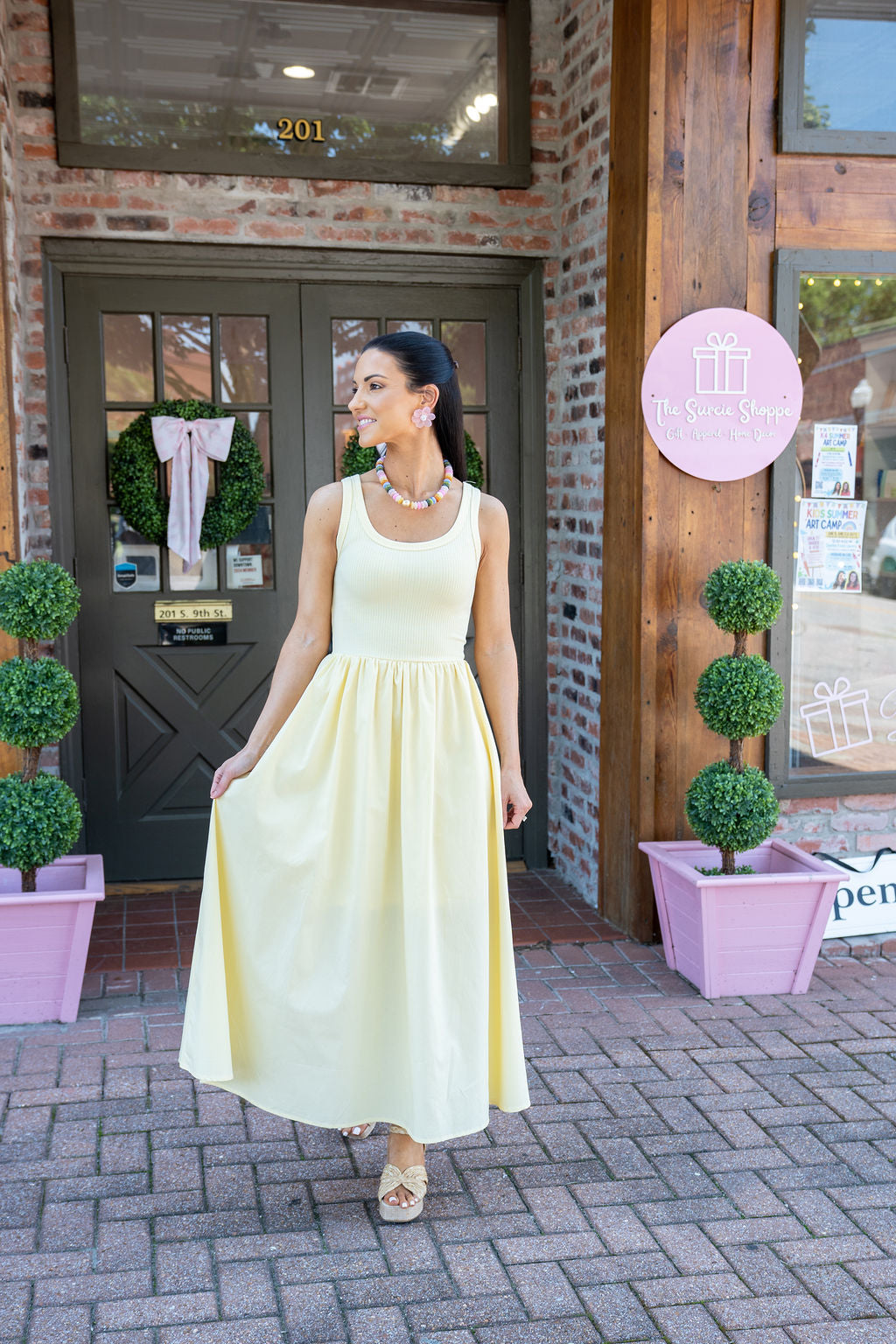 Sunshine Stroll Midi Dress, Pale Yellow