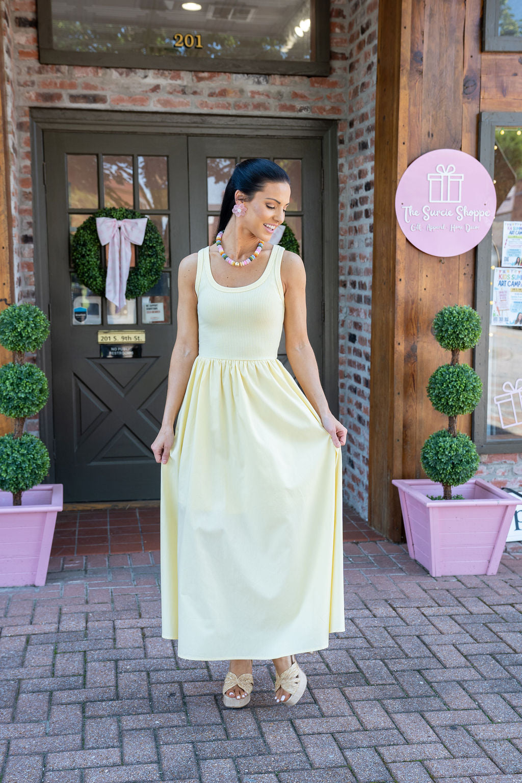 Sunshine Stroll Midi Dress, Pale Yellow